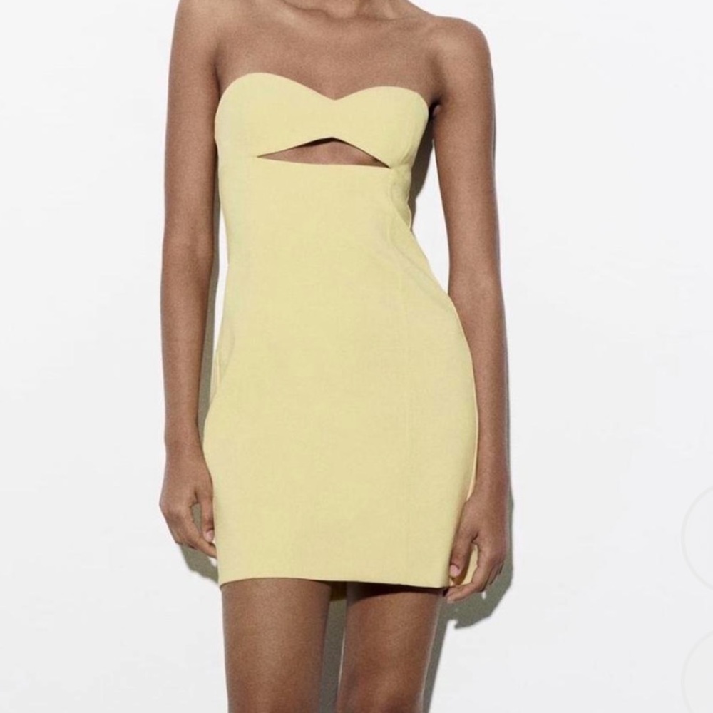 Zara Strapless Mini Dress in Pale Yellow